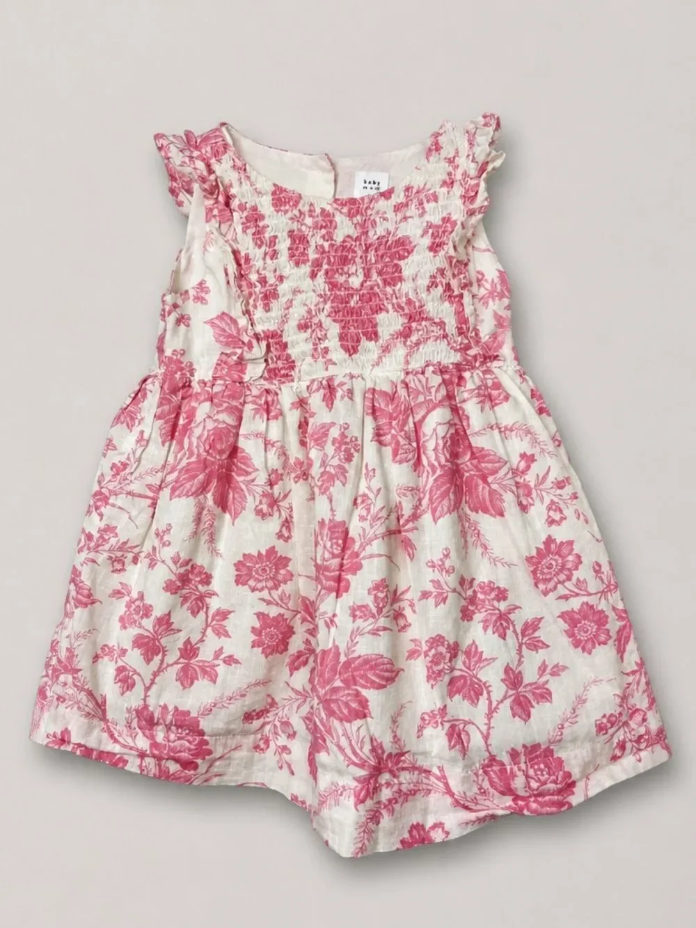 Baby GAP pink and white floral print smocked cotton dress 24 months